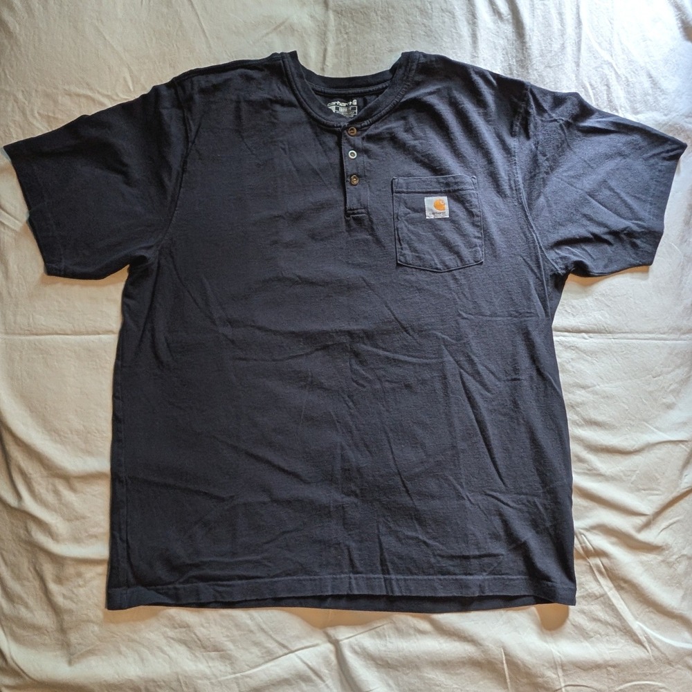Carhartt Mens Loose Fit Henley Pocket T-Shirt Navy Blue XL Short Sleeve